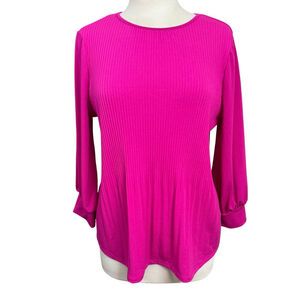 Adrianna Papell Women’s Medium Fuchsia Pink Ribbed Long Sleeve Blouse